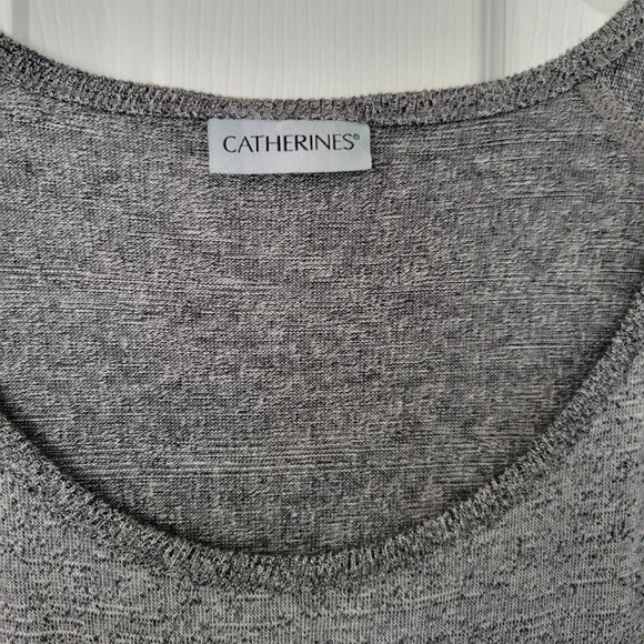 Catherines gray marl long S/S tunic with sequin snowflake 1X - Picture 3 of 6